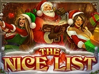 Santa Claus with two nice gilrs and The Nice List logo
