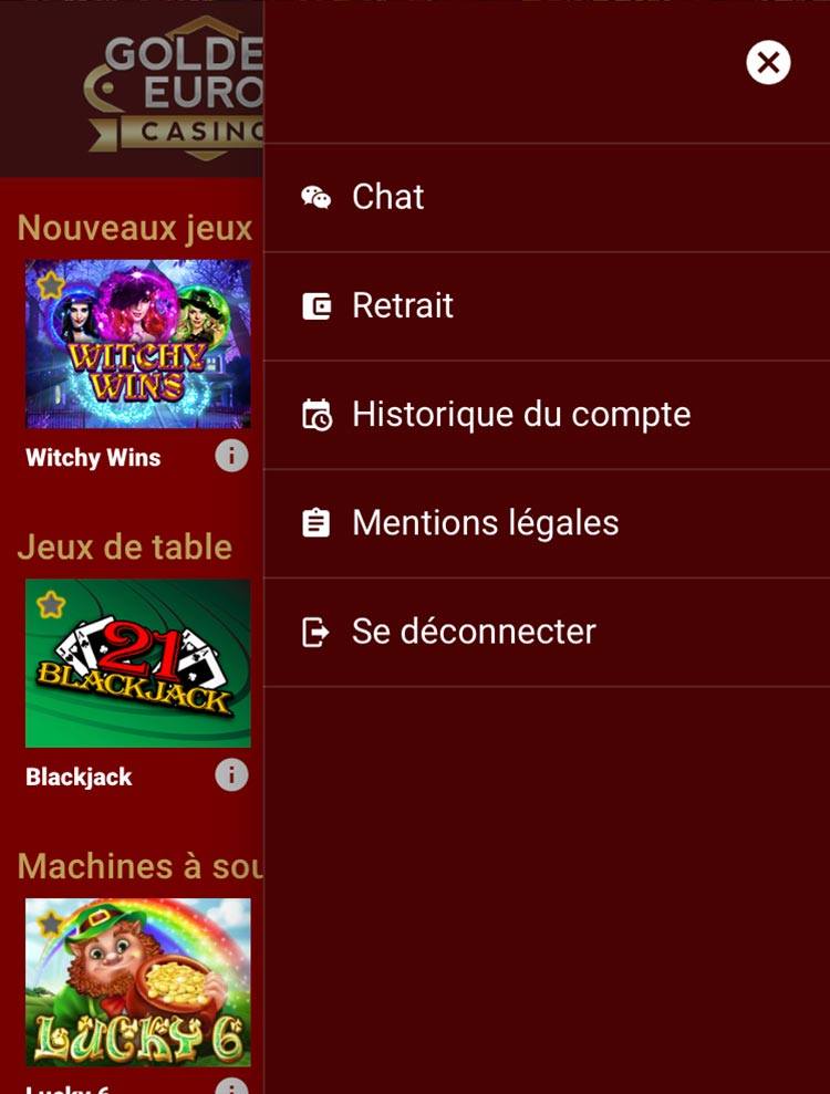 le menu du nouveau casino mobile